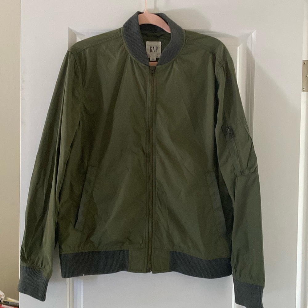 Green bomber style wind breaker